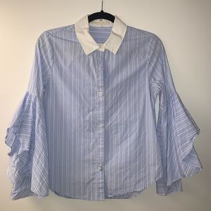 jonathan simkhai ruffle sleeve button up top